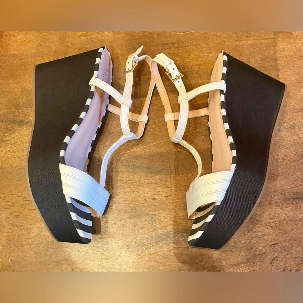 kate spade White and Black T-Strap Platform Wedge Sandals - Picture 6 of 11
